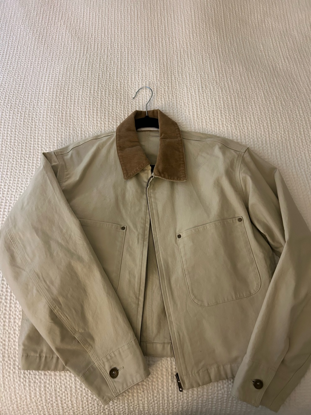 Women’s Cropped Jacket with Brown Corduroy Collar from Uniqlo